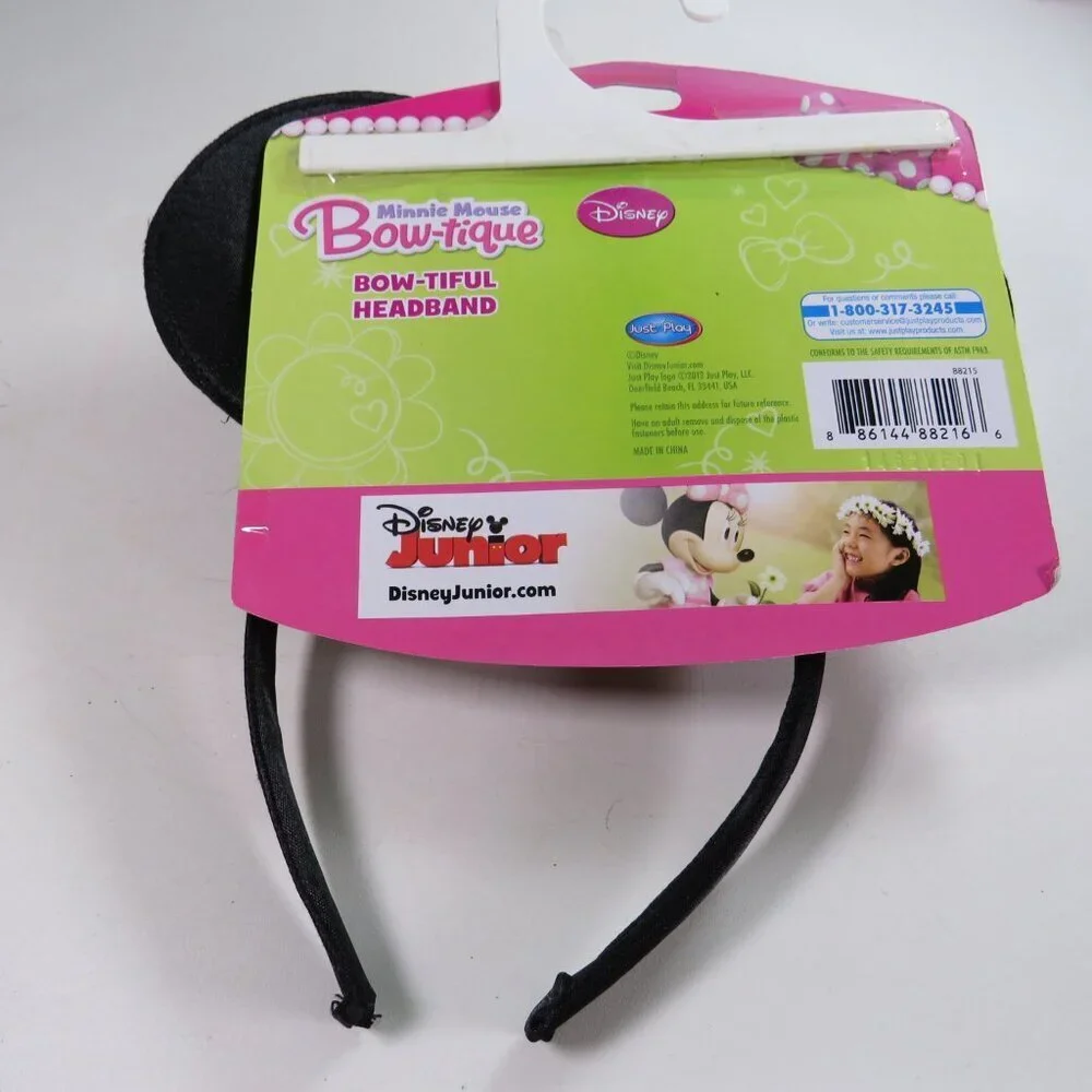 Minnie Mouse headband with sequins fabric ears, satin puffy pink polka dot bow
